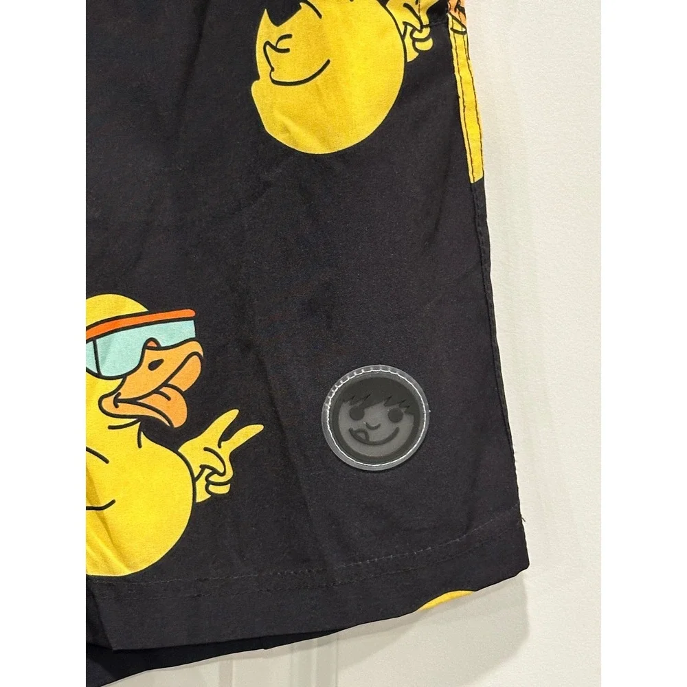 Neff Mens Black Rubber Duck Print Swim Trunks Recycled Board Shorts